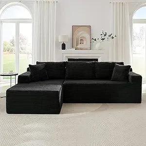 Black Corduroy Modular Sectional Couch Fluffy Cloud Living Room Sofa