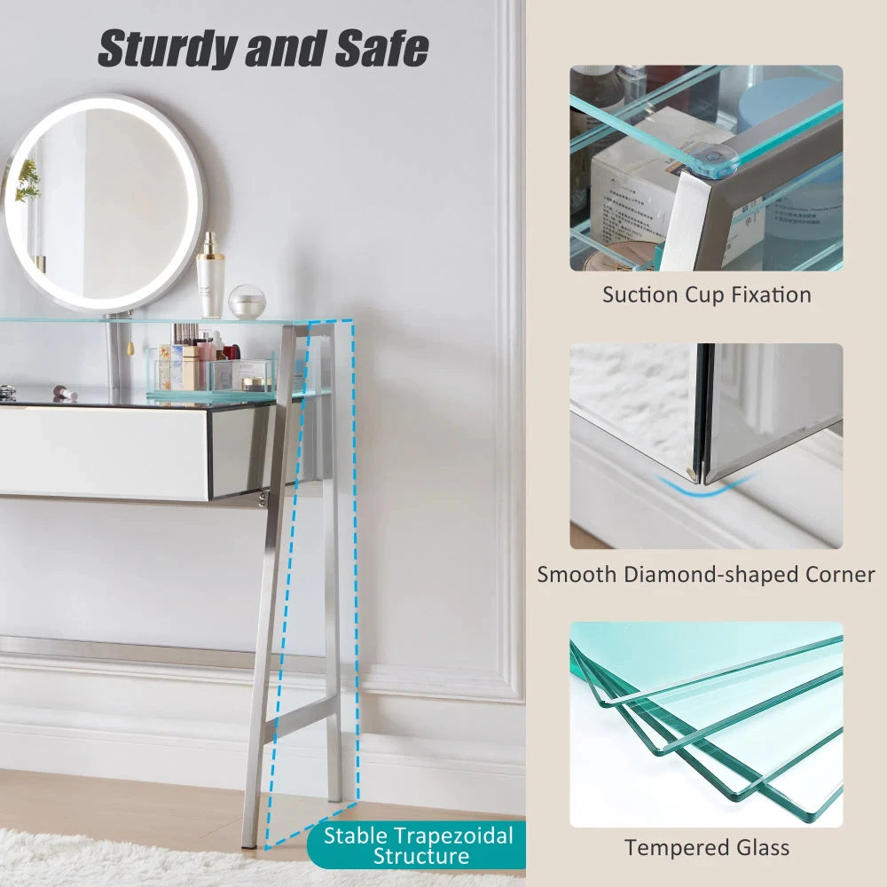 33.9" Mirrored Makeup Vanity Desk with LED Mirror and Storage Drawers