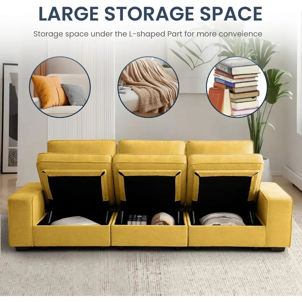 Ljustra 128in 4-Seater Modular Sofa Couch Seat Storage Chenille Fabric Living Room Office