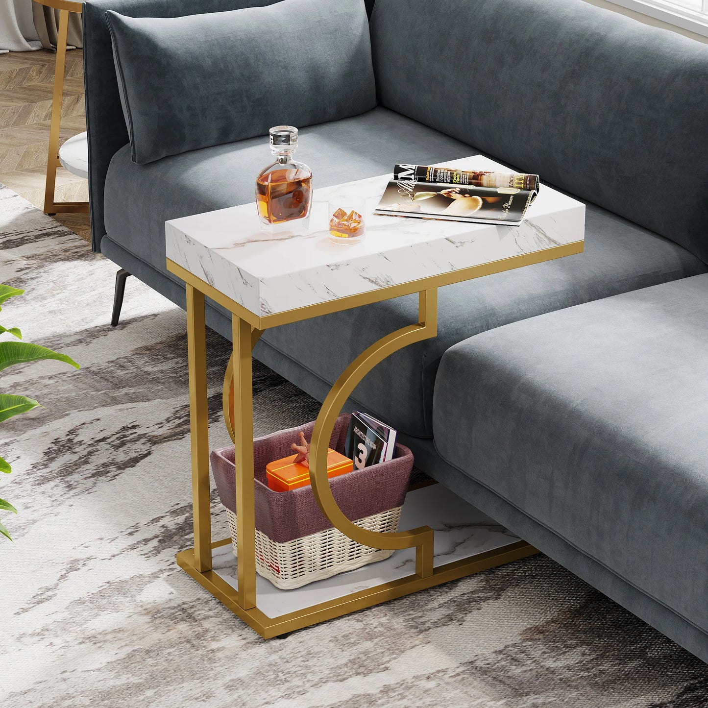 Ljustra C Shaped End Table Modern Side Table for Living Room Bedside