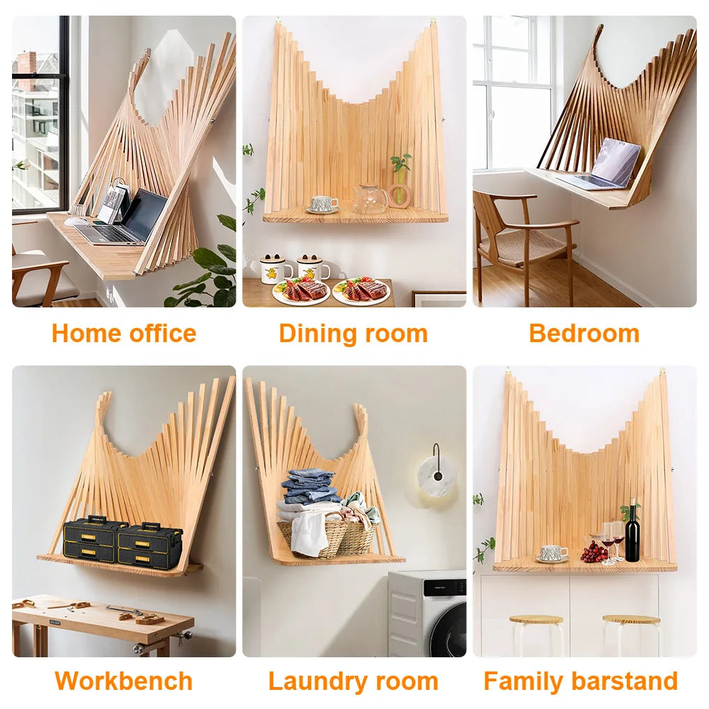 Minimalist Wall Mounted Computer Desk Solid Wood Folding Office Table