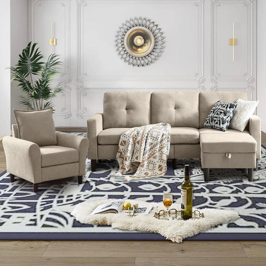 Ljustra Convertible Sectional Sofa Set Modern 3-Seat Couch Reversible Chaise