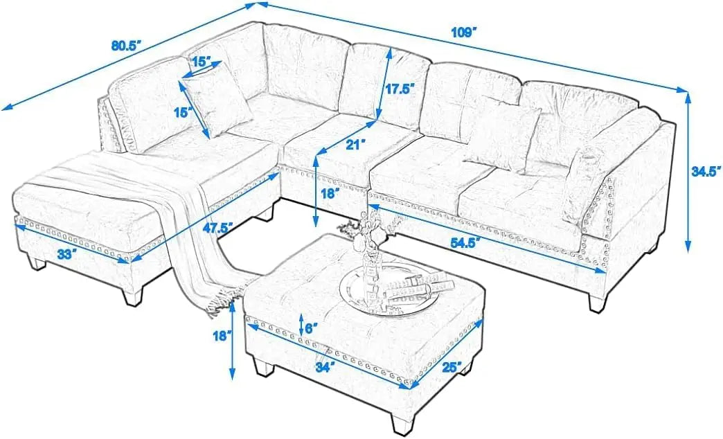 Ljustra Modular Sectional Sofa Set with Storage Ottoman and Pillows
