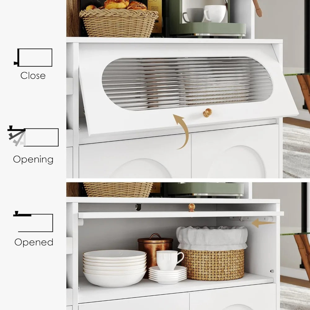 Kitchen Pantry Storage Cabinet Buffet Coffee Bar with Power Outlets