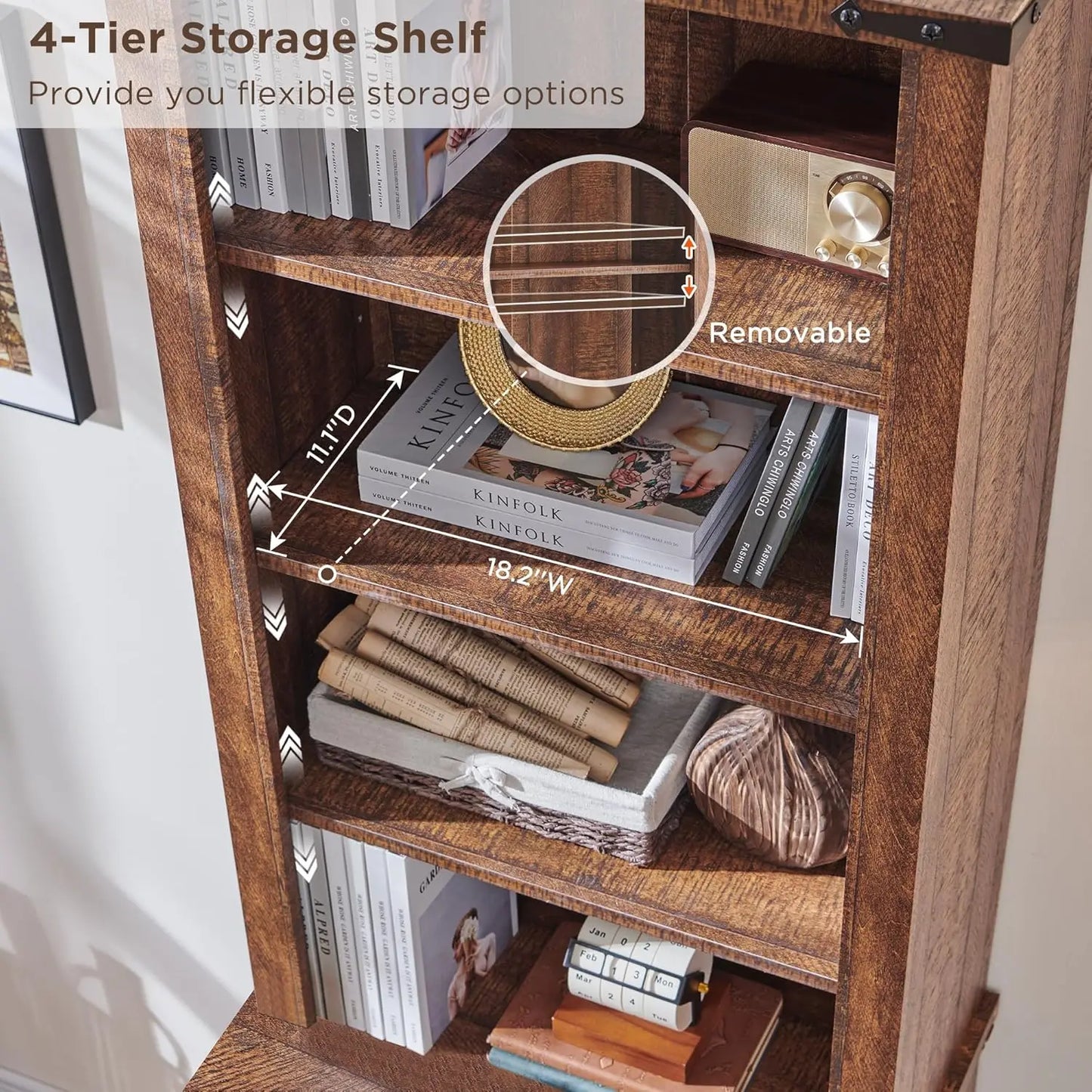Bookcase with 2 File Drawers 72 Inch Rustic Wood Bookshelf Storage