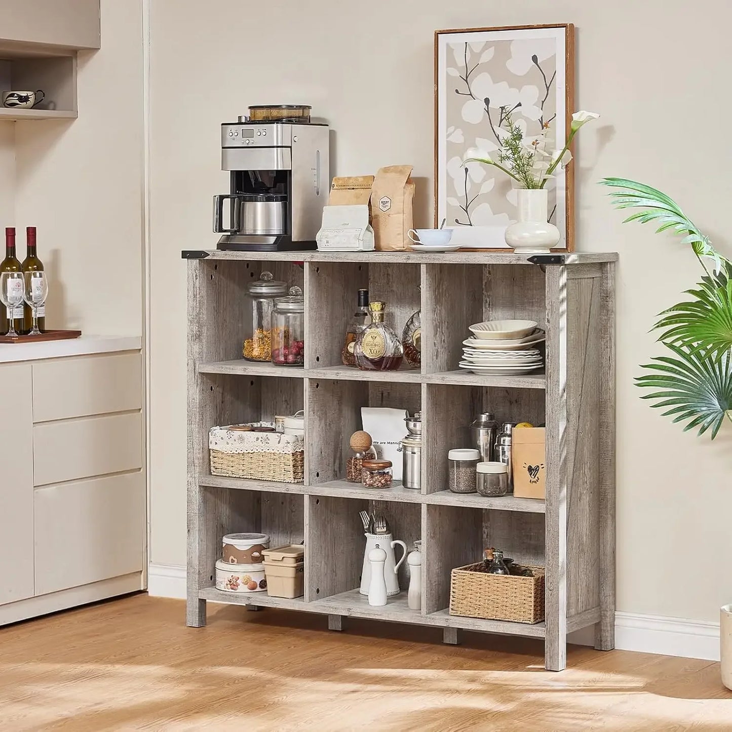 9 Cube Bookcase Farmhouse Wooden Bookshelf Large Open Display Shelf