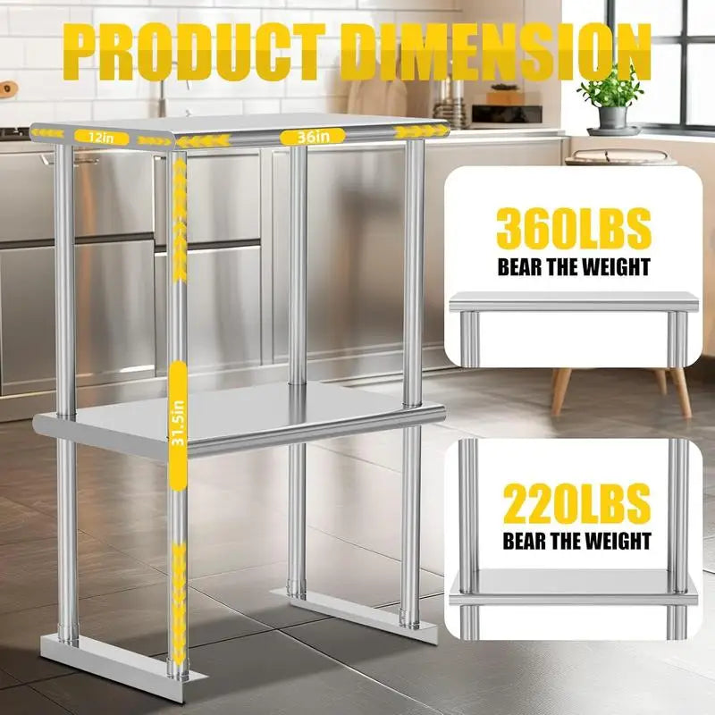 2-Tier Stainless Steel Double Overshelf 12x36 Inch 330lb Kitchen Shelf