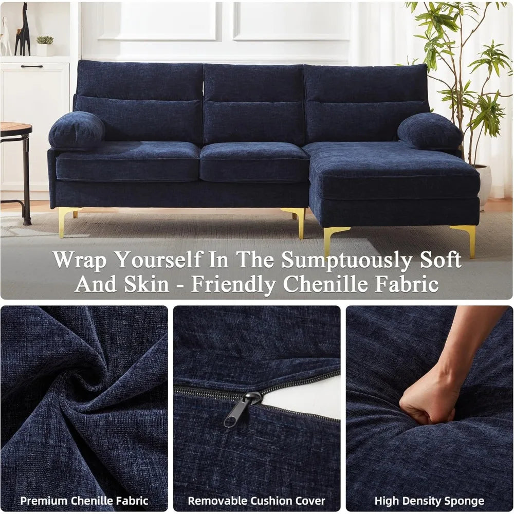 Ljustra L Shaped Sofa Couch Comfy Chenille Fabric Reversible Chaise