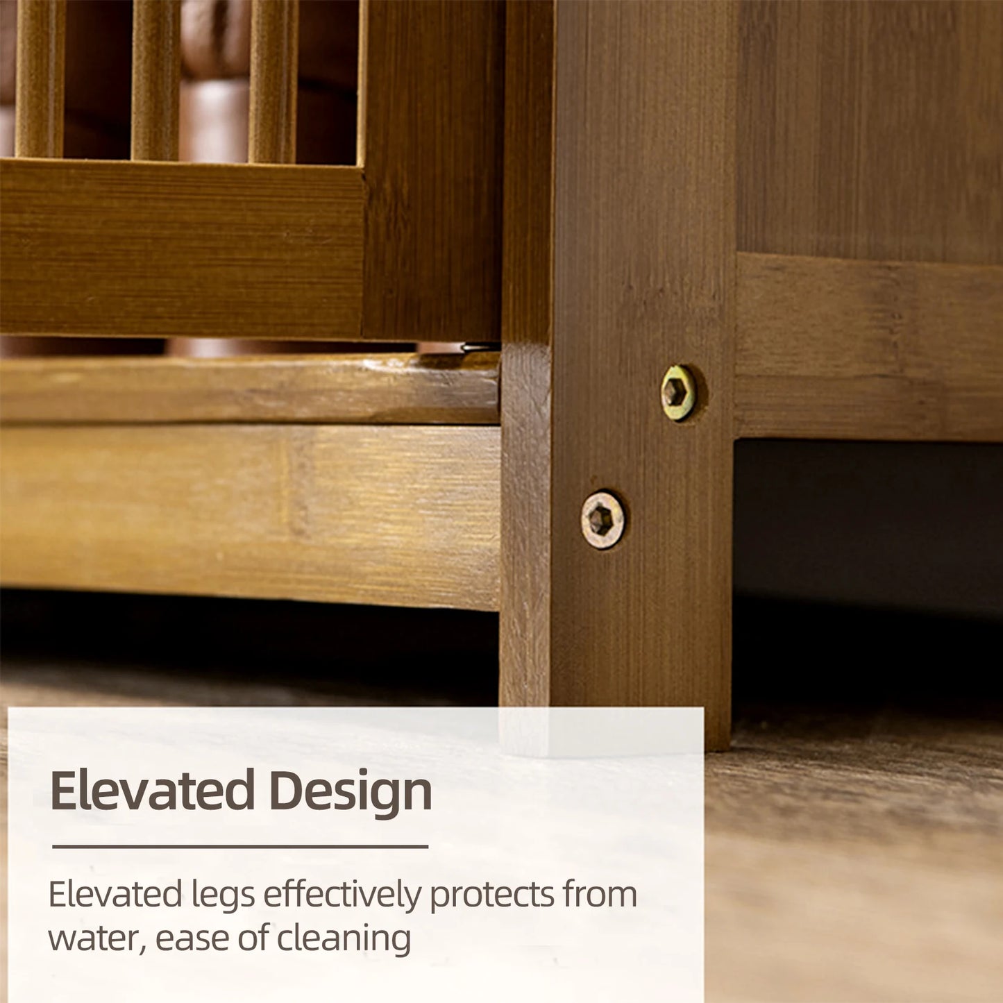 4 Tier Bamboo Shoe Storage Cabinet Wooden Shoes Rack with Hollow Doors