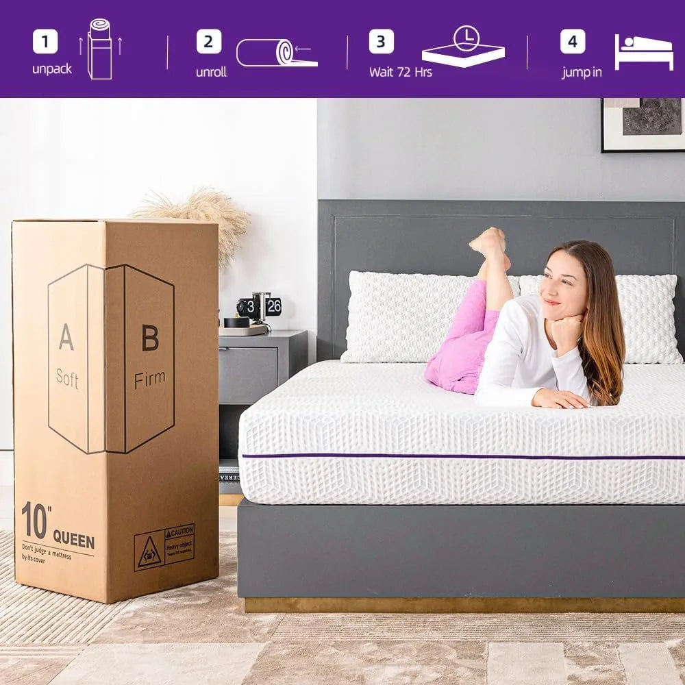 Ljustra 8 Inch Queen Lavender Flippable Gel Memory Foam Mattress