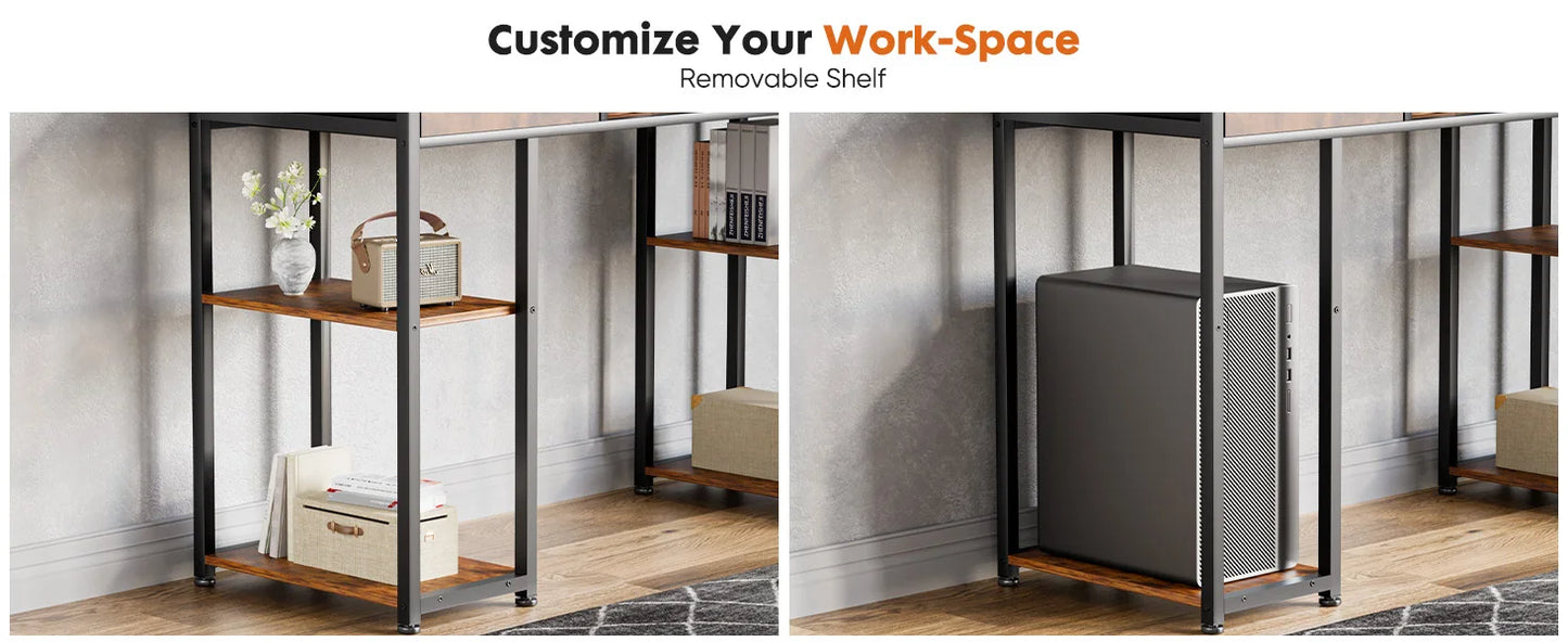 Ljustra 48 Inch Double Deck Shelving Office Desk with Storage Drawers