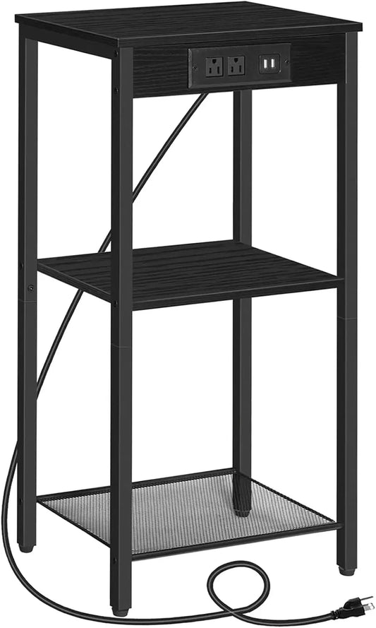 Tall End Table with Charging Station 3-Tier Nightstand Side Table