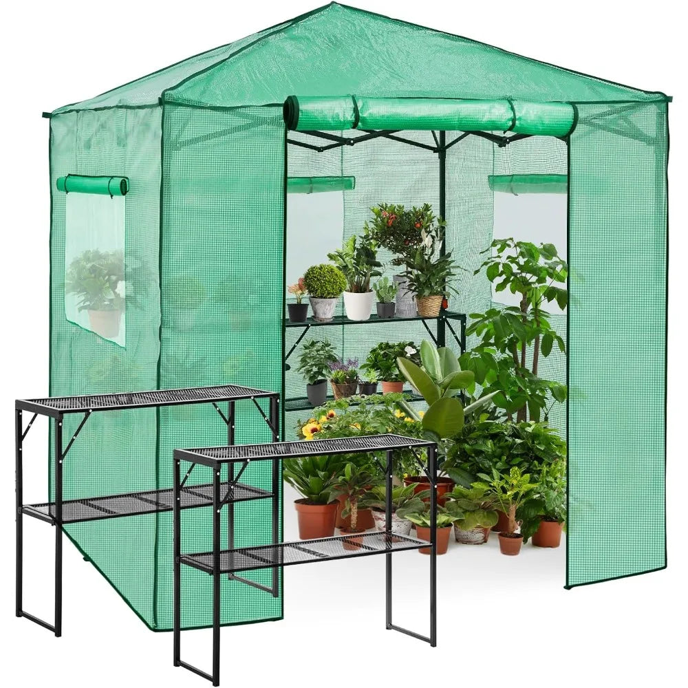 Ljustra 7x7 Portable Greenhouse Walk-in with 2 Shelves Roll-up Door