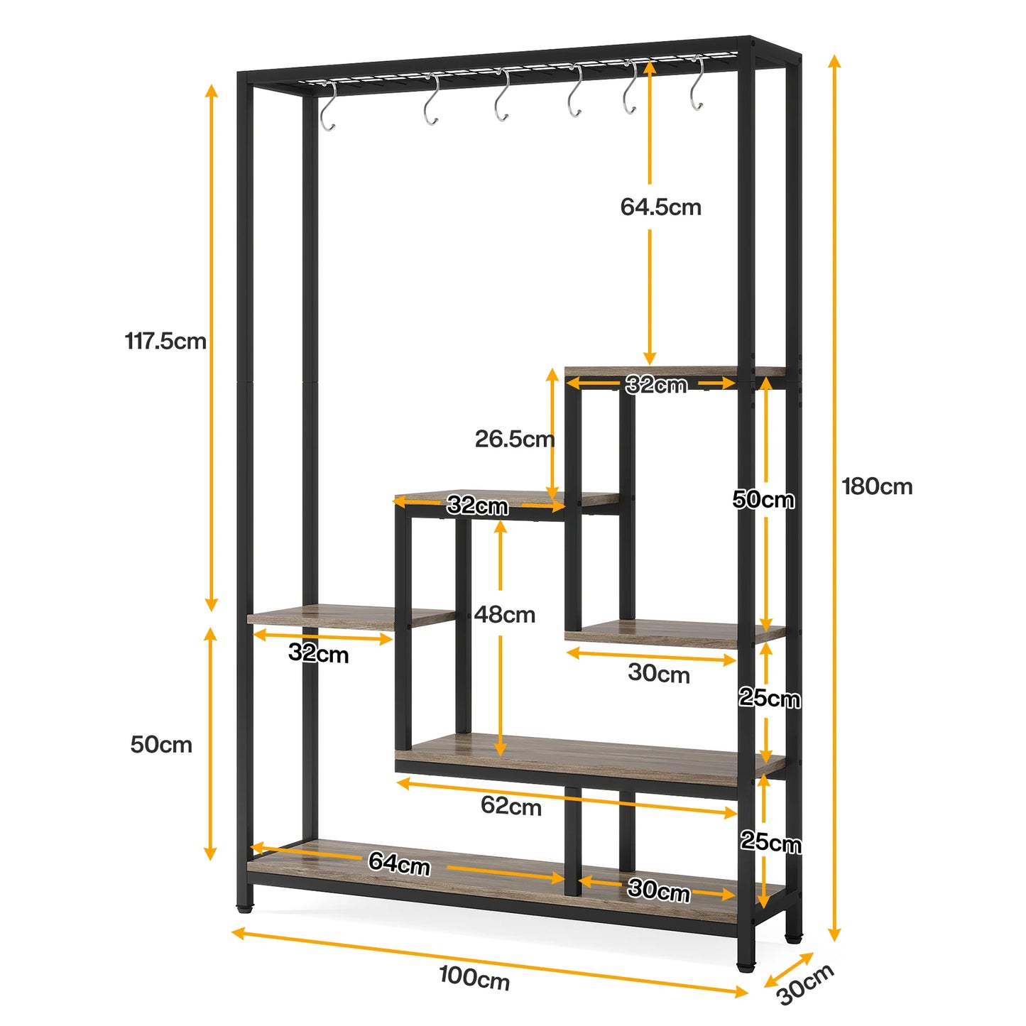 Ljustra 5 Tier Tall Indoor Plant Stand Shelf with Hanging Hooks