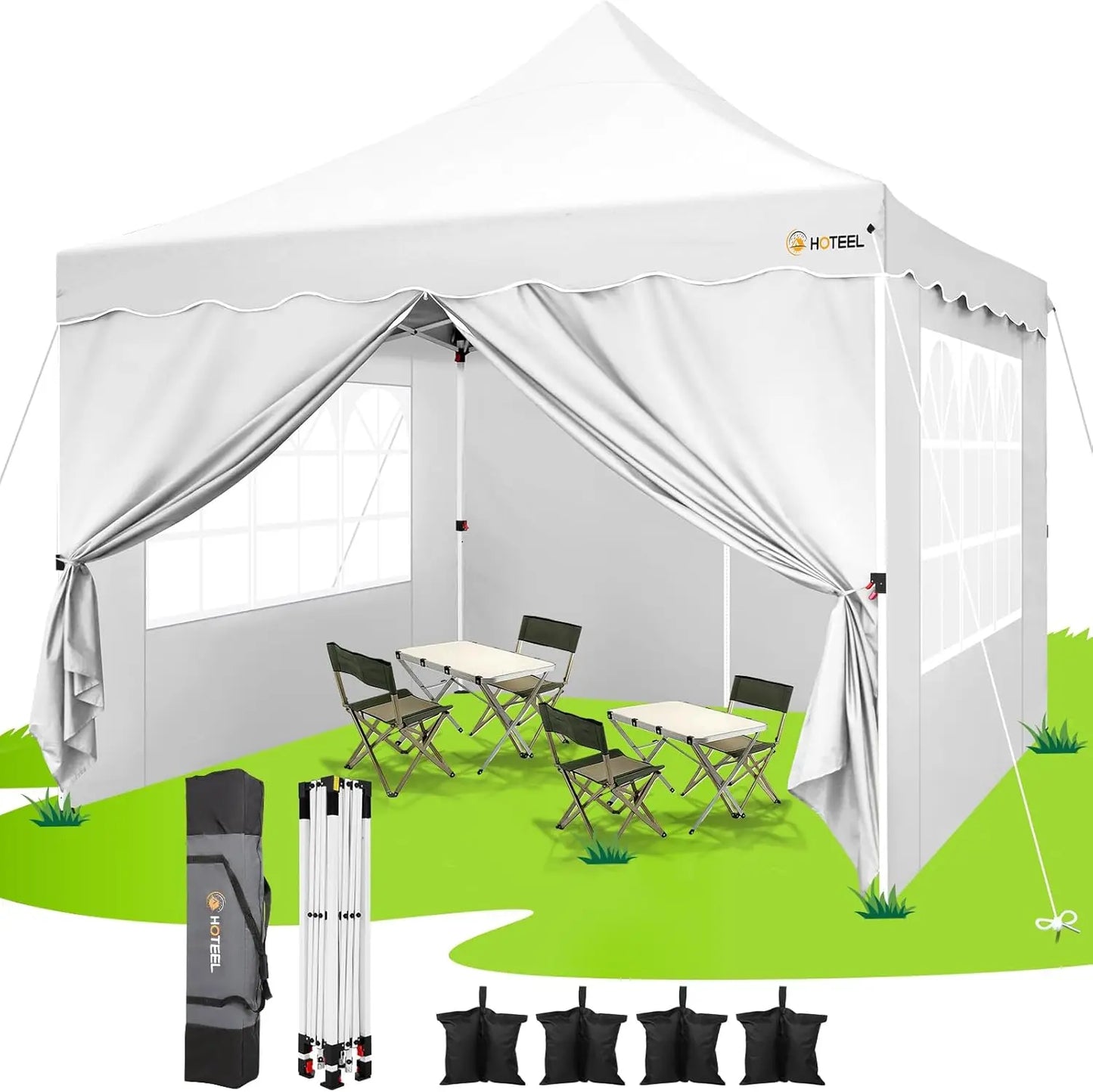 10x20 Pop Up Canopy Tent Waterproof Easy Setup with Sidewalls Sandbags