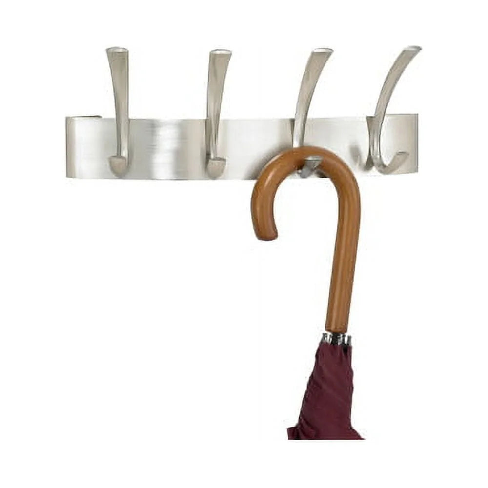 Wall Mounted Metal Coat Rack 4 Hooks Brushed Nickel Steel Hangers