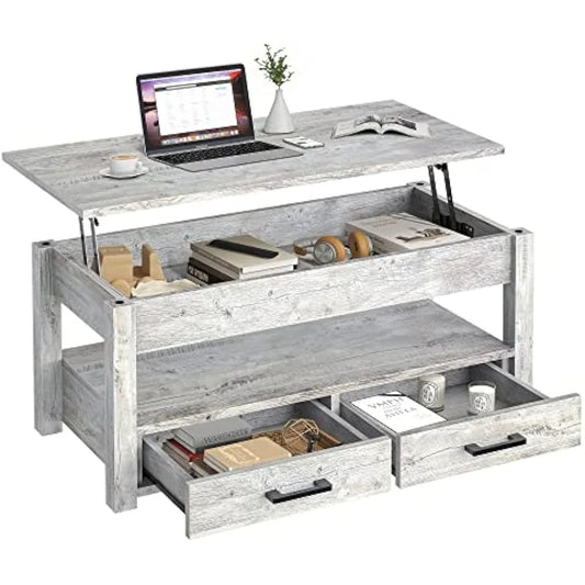 Lift Top Coffee Table with Hidden Storage Drawers Modern Minimalist