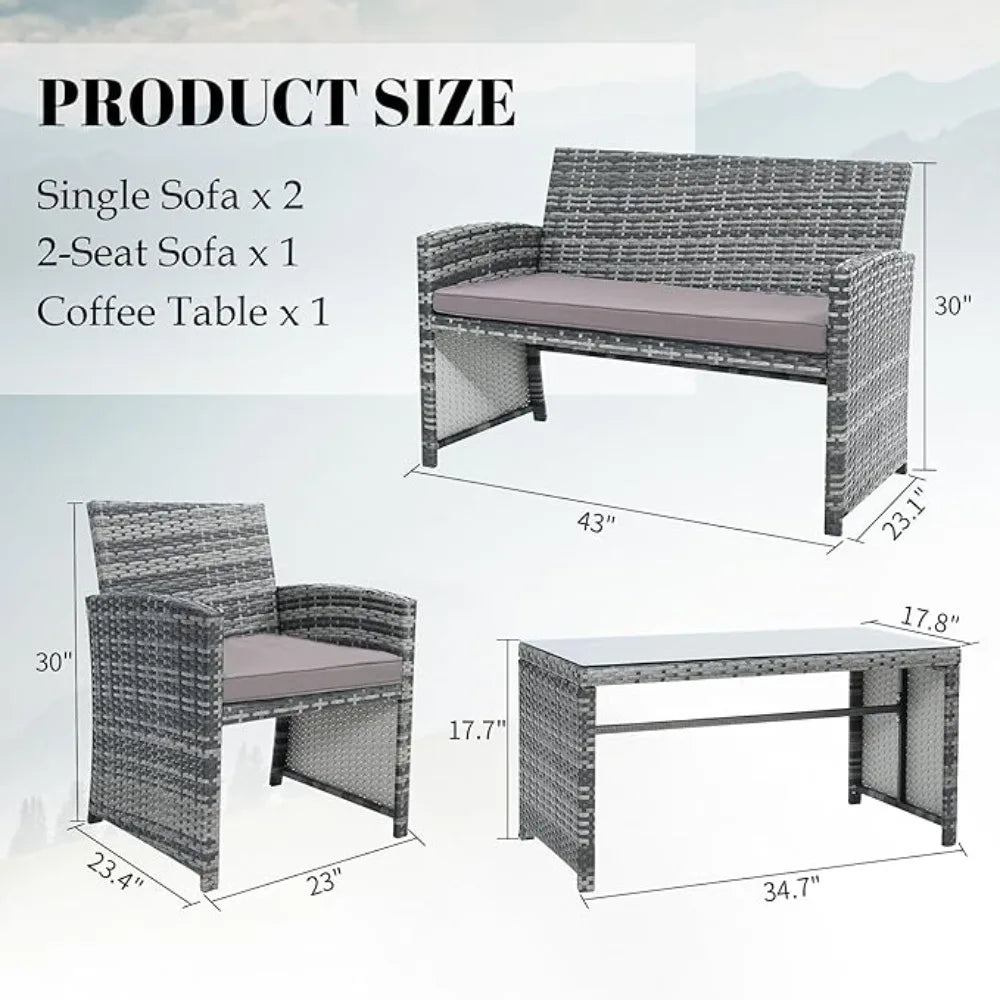 **** Ljustra 4 Piece Patio Furniture Set Cushioned Sofa Coffee Table Outdoor