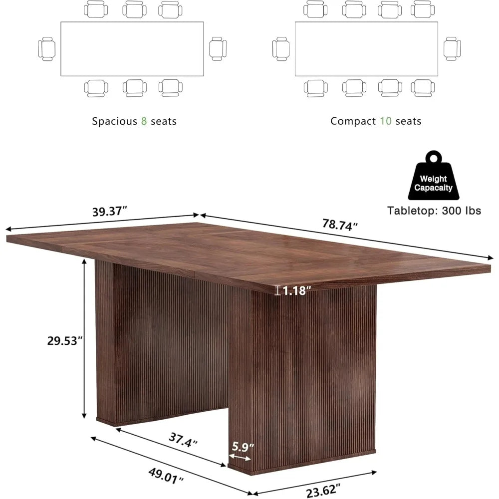 78 Inch Modern Farmhouse Dining Table for 6-10 Rectangular Kitchen Table