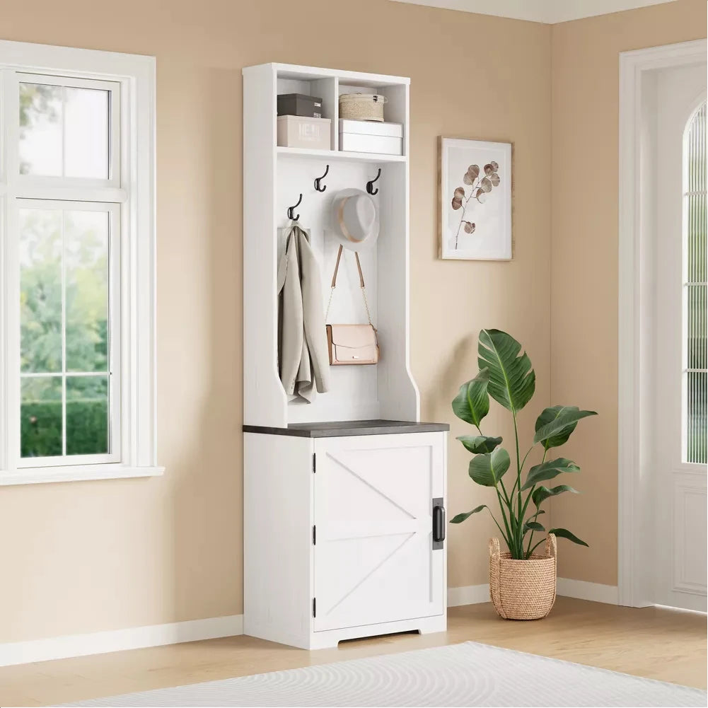 3-in-1 Hall Tree Entryway Bench with Coat Rack and Storage Cubbys