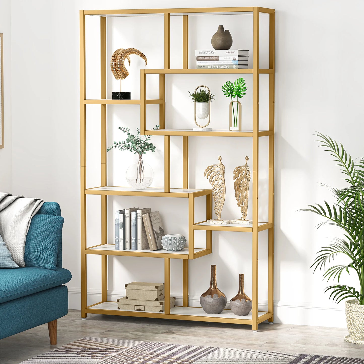 Tribesigns Gold 8-Shelf Etagere Bookcase Modern Display Shelf