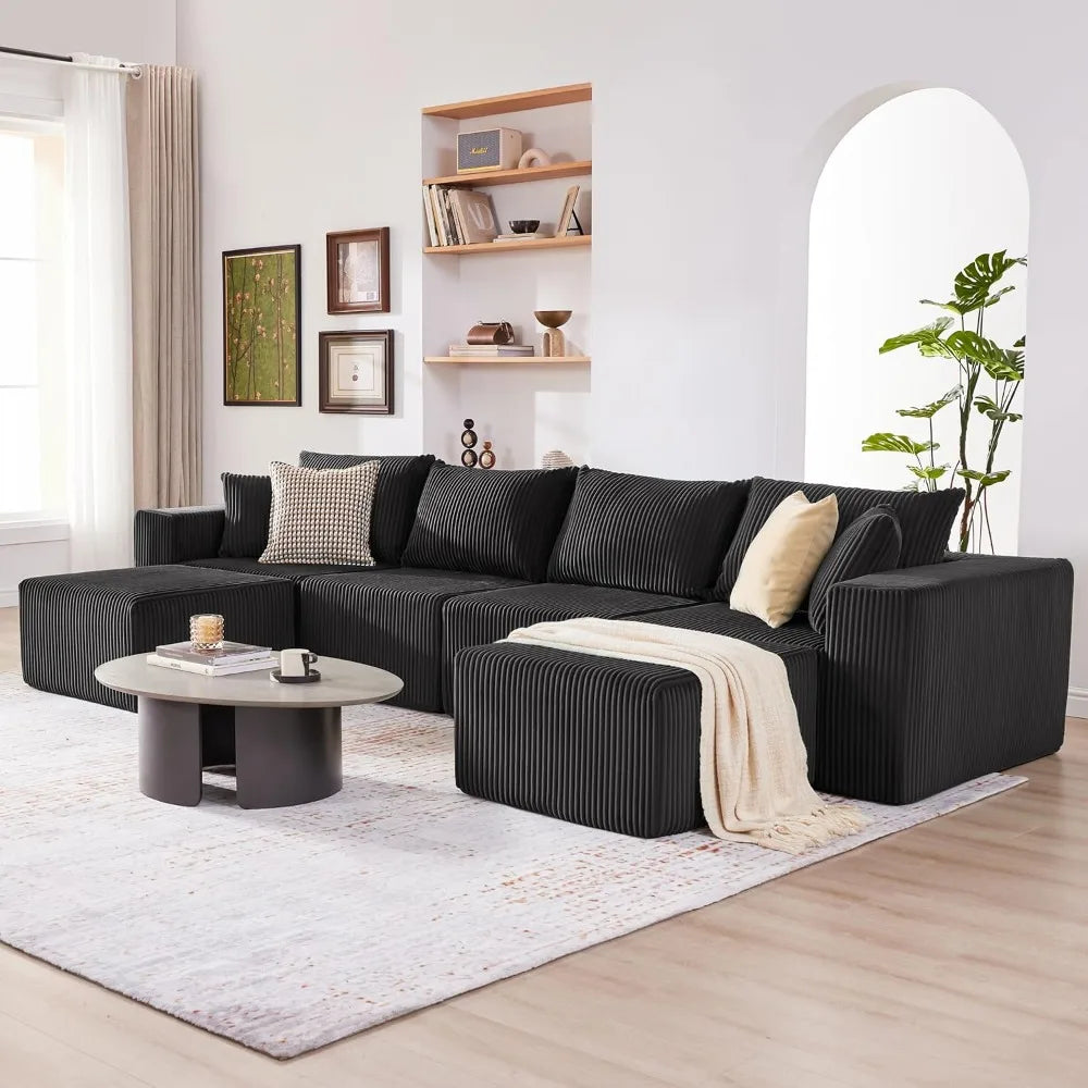 135.4" Modular U-Shaped Sofa Cloud Couch Deep Seat Corduroy Sectional