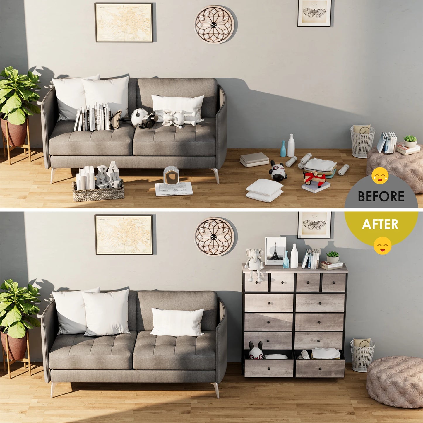 **** Chest of Drawers Fabric Storage 8/12 Drawers Wooden Top Metal Frame