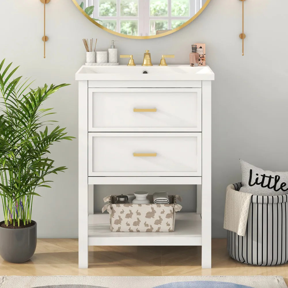 24 Inch Bathroom Vanity Modern Storage Cabinet with Sink and Drawers