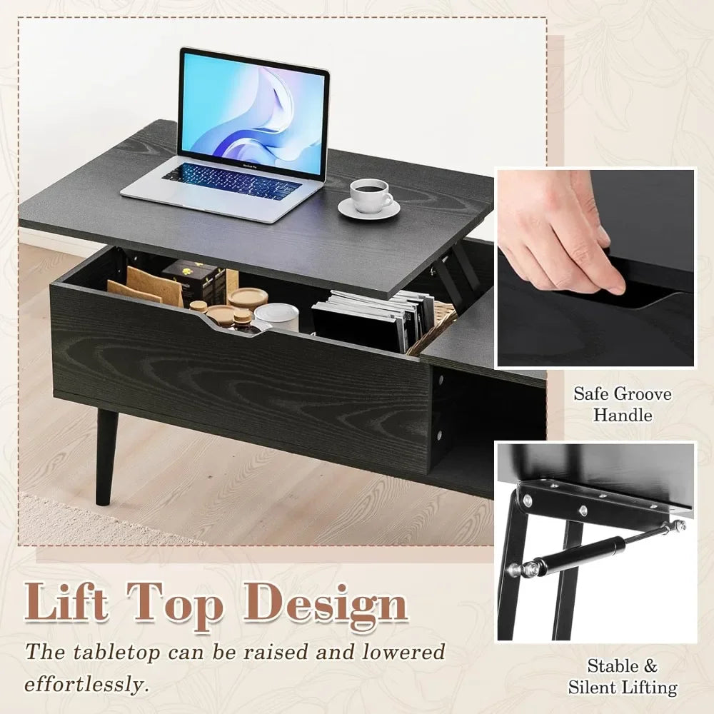 Wooden Lift Top Coffee Table with Storage for Living Room Furniture