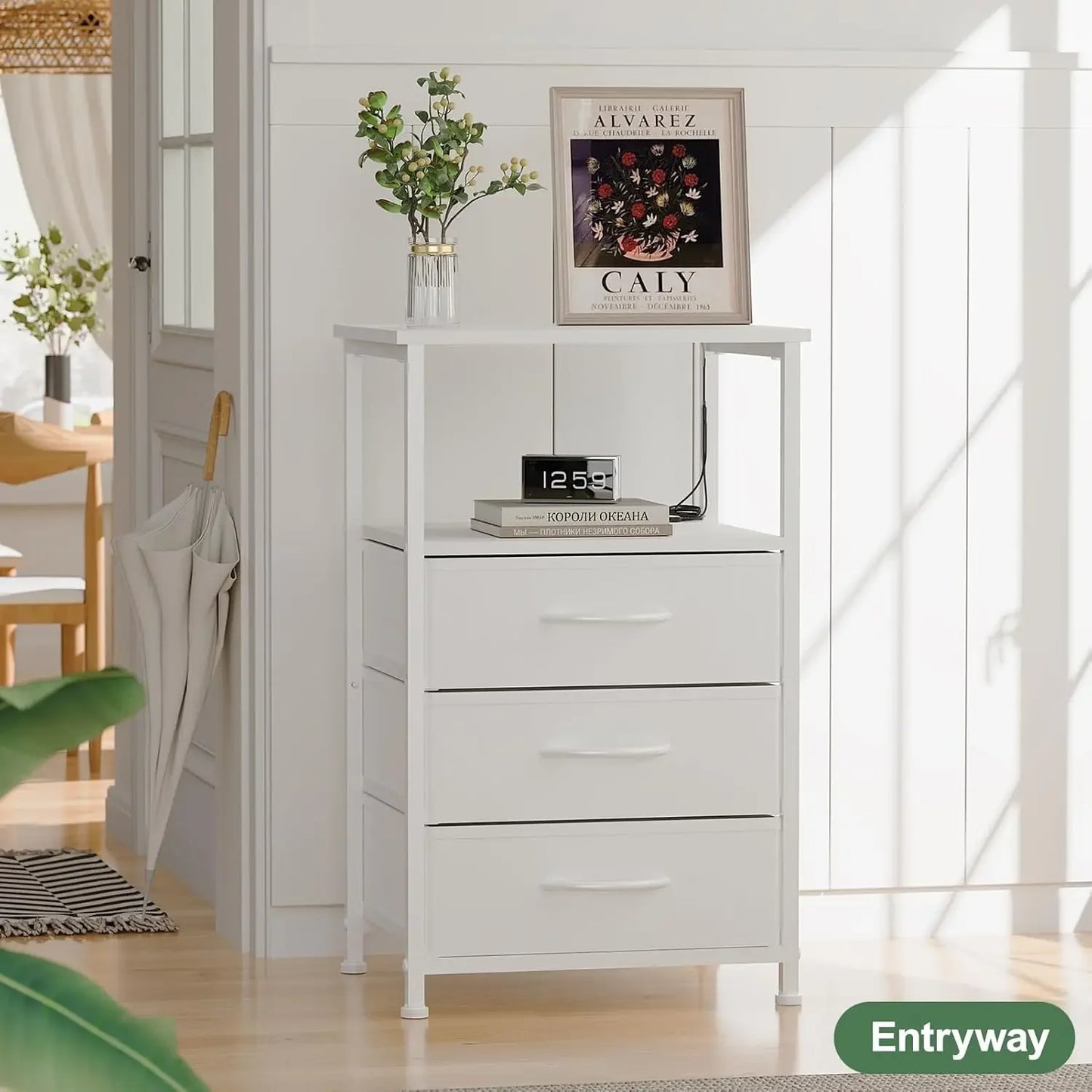 Nightstand with LED Light and 3 Drawers Modern Bedside Table for Bedroom