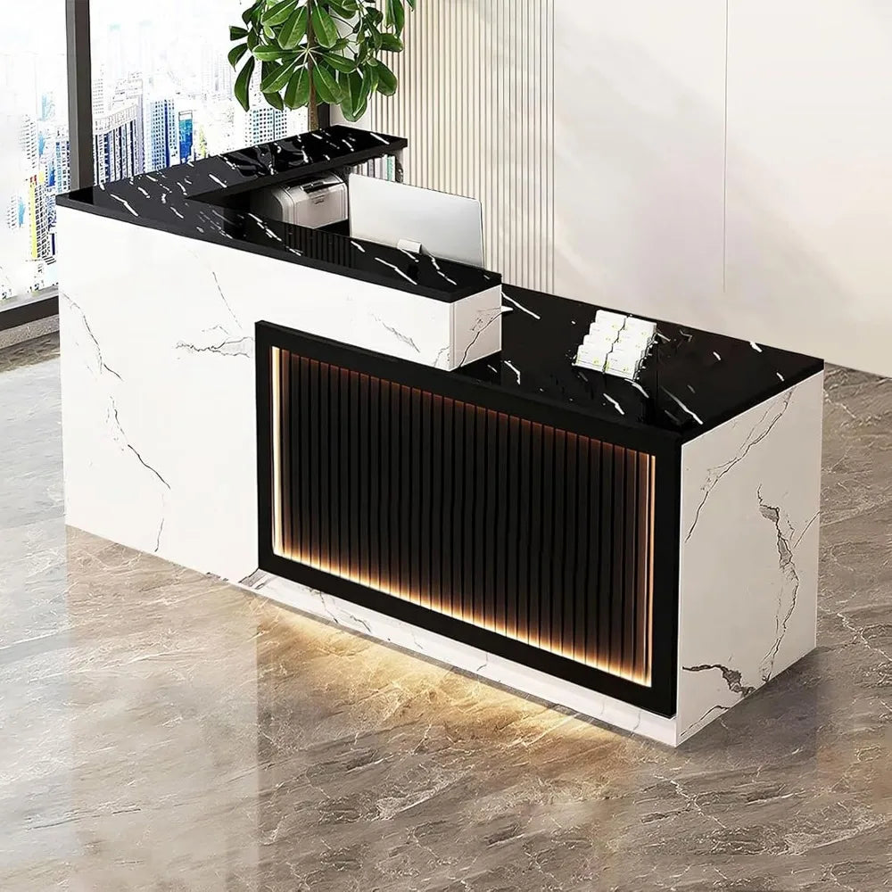 Modern L Shaped Reception Desk with LED Lights Office Front Counter