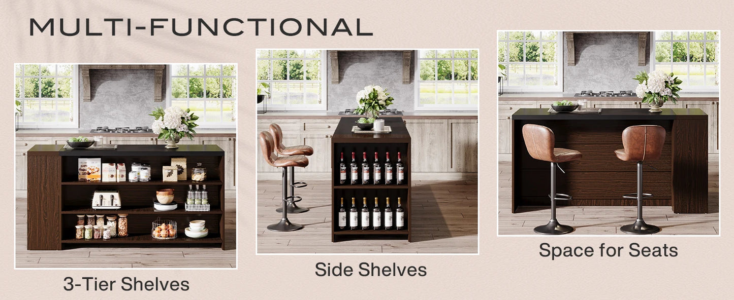 Ljustra 55 Inch Kitchen Island Table with Storage Farmhouse Style