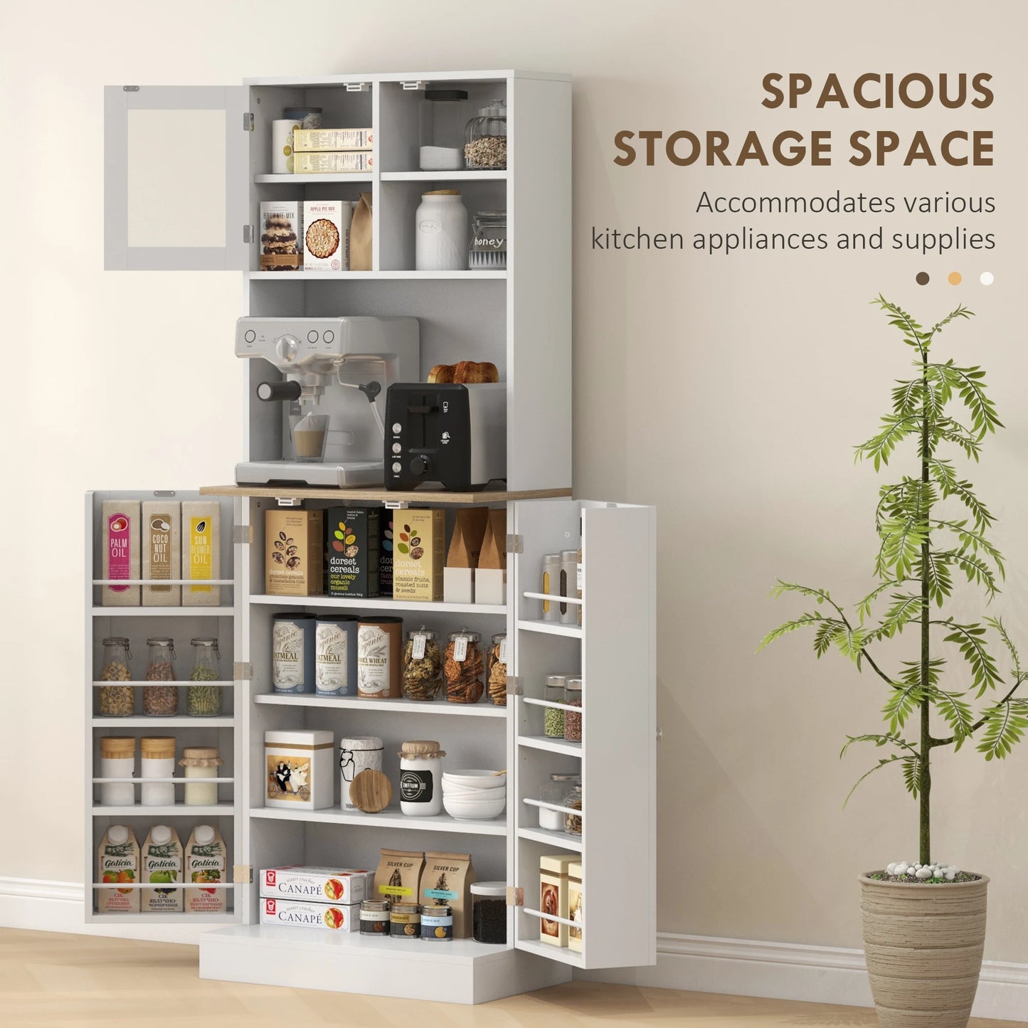 Ljustra 66.5 Inch Tall Kitchen Pantry Storage Cabinet with Microwave Stand