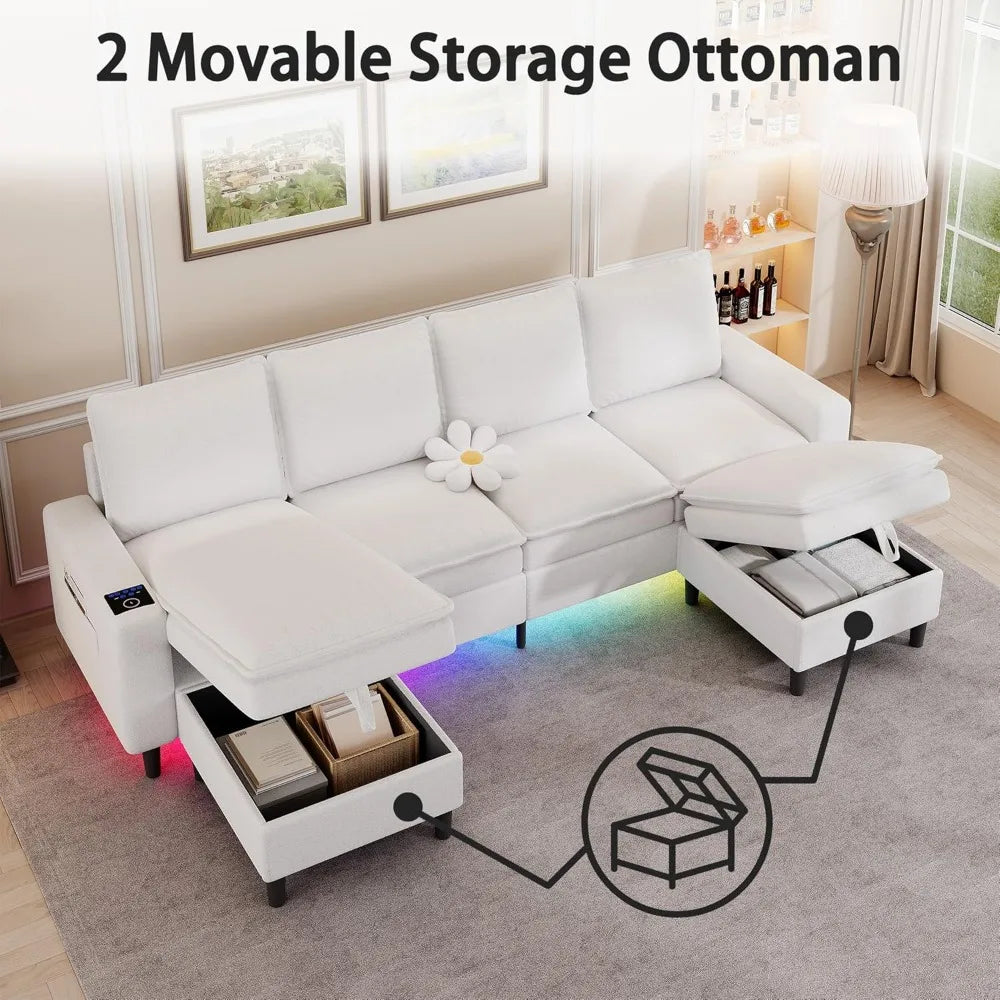 Ljustra Sectional Couch 4 Seat Sofa Storage Ottoman Modern Living Room