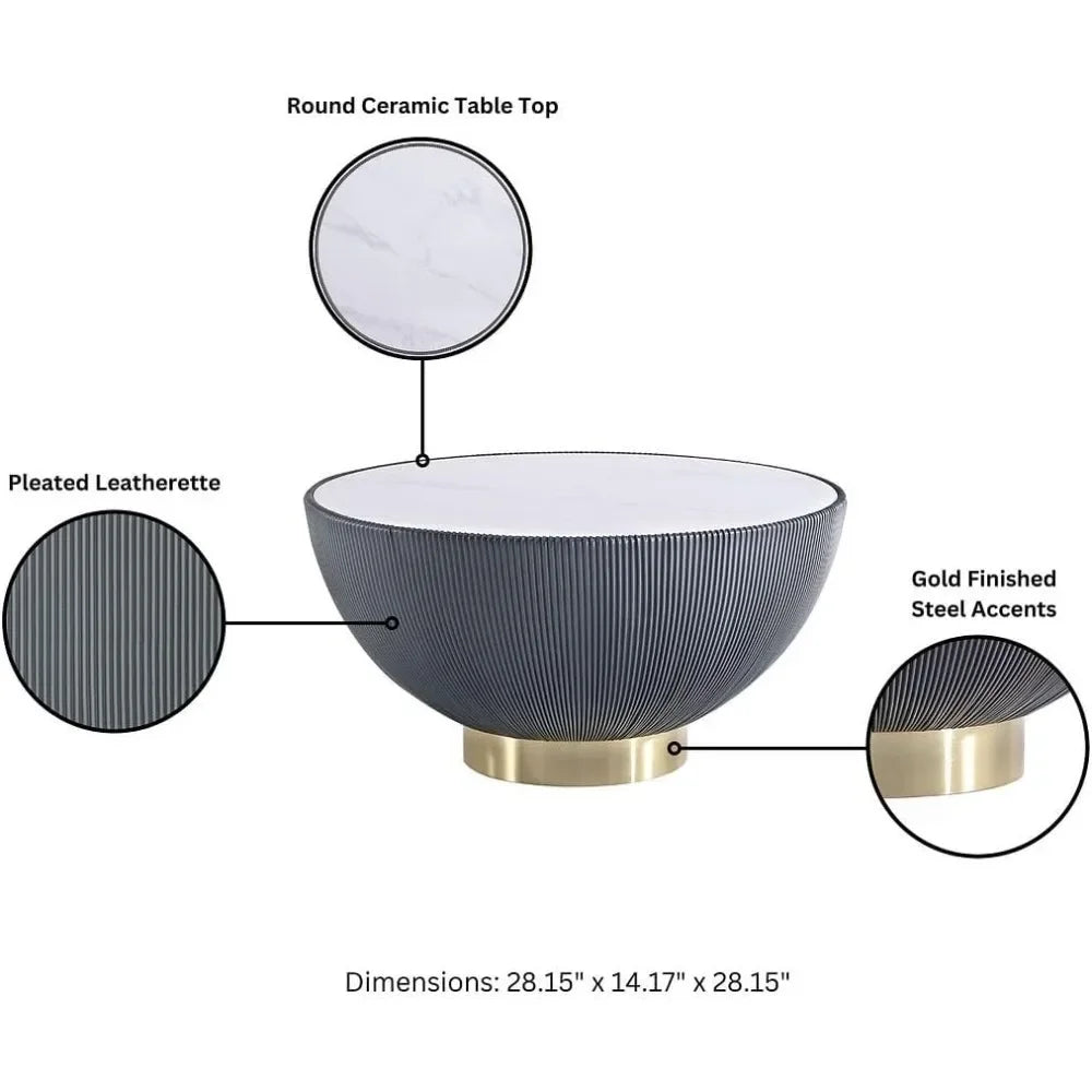 Anderson Modern Round Coffee Table Ceramic Marble Top Elegant Design