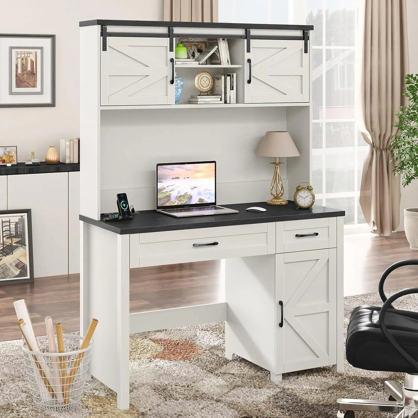 Ljustra Executive Desk with Storage Cabinet and Power Outlet 67.9 Inch