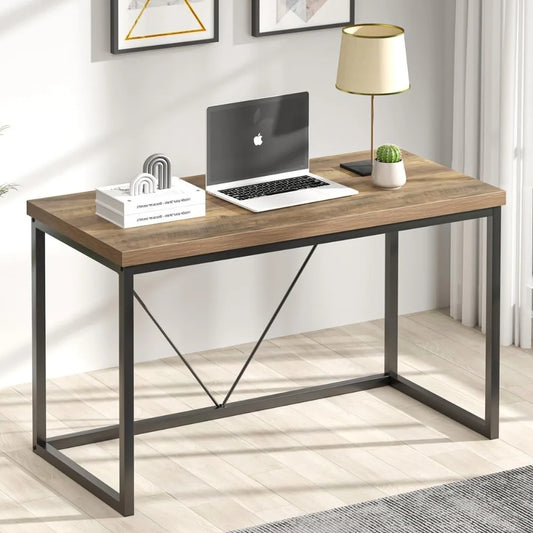 Modern Home Office Desk Rustic Wood Metal Computer Gaming Study Table