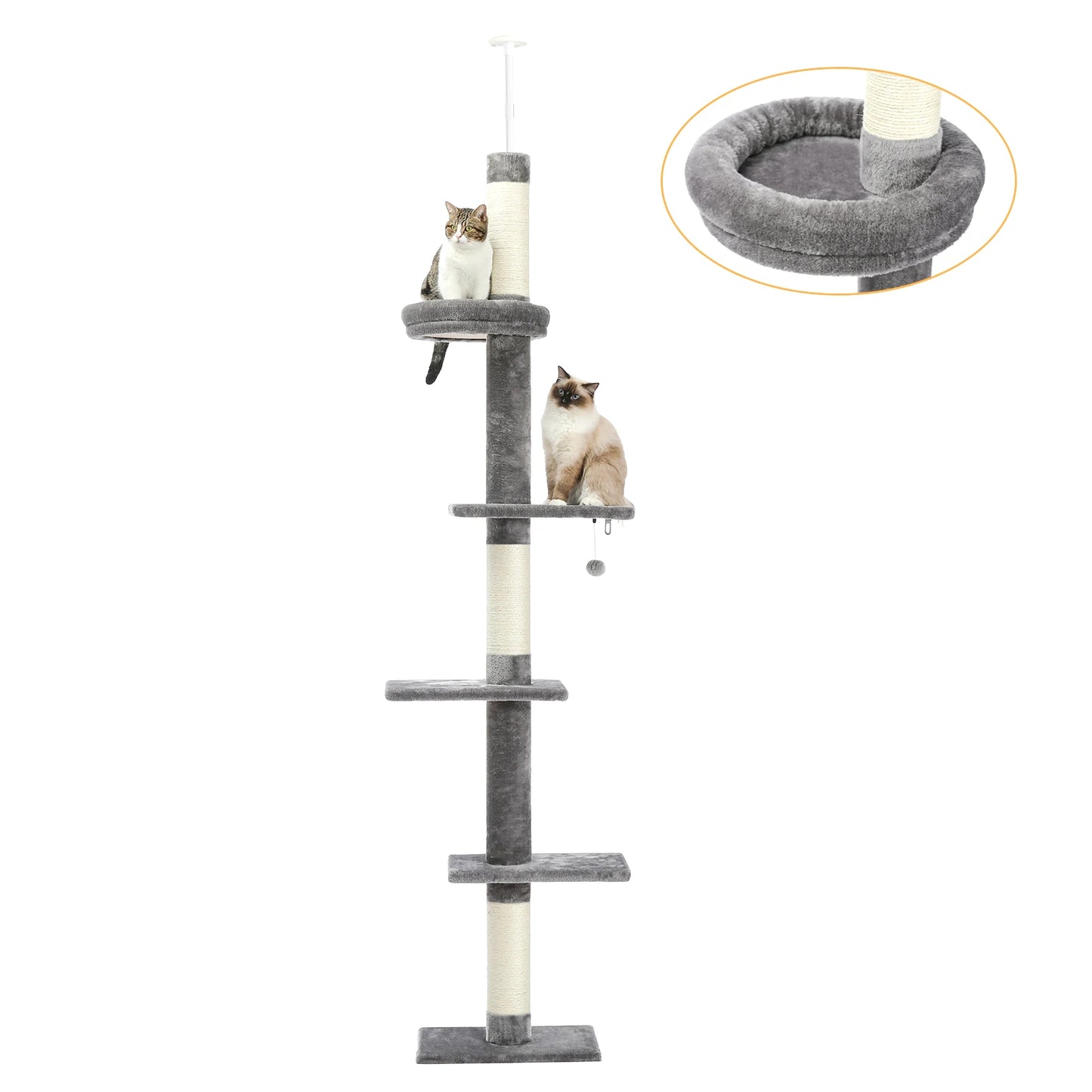Adjustable Height Cat Tree Indoor Floor to Ceiling Tower Scratching Post