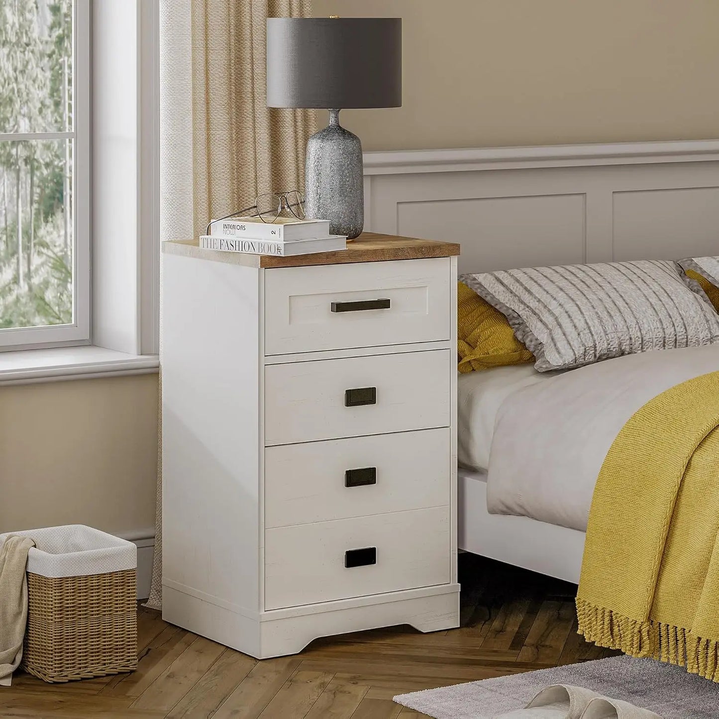 Tall Night Stand Set of 2 Bedside Tables 3 Drawers for Bedroom Living Room