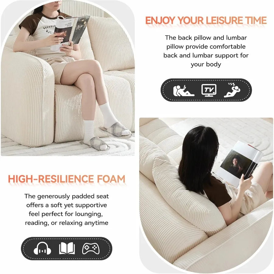 66in Boneless Corduroy Loveseat Sofa Tufted Deep Seat Couch for Living Room