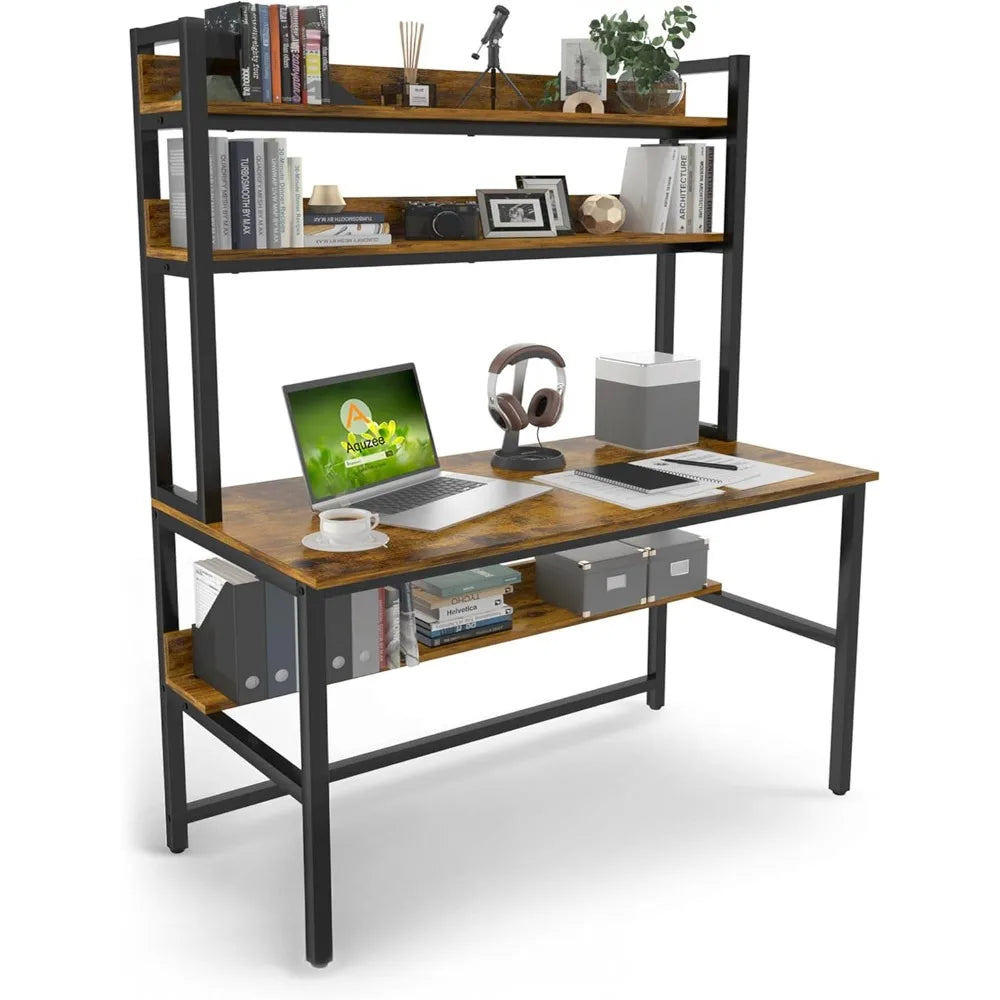 Computer Desk with Shelves 47" W Home Office Study Table Modern Design