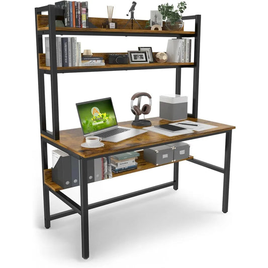 Computer Desk with Shelves 47" W Home Office Study Table Modern Design