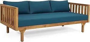 Outdoor 3 Seater Daybed Acacia Wood Patio Garden Couch with Cushions