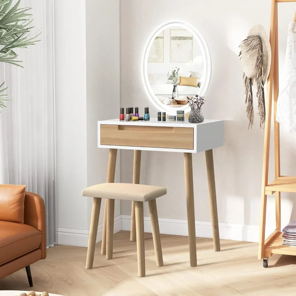 Ljustra Makeup Vanity Table Set with Adjustable Lighted Mirror and Stool