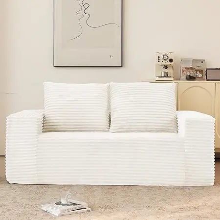 63" Loveseat Sofa Corduroy Sponge Double Sofas Cloud Couch with Pillows