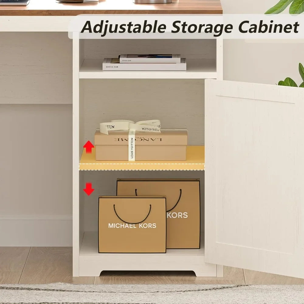 63 Farmhouse L Shaped Executive Desk with Storage and Power Outlets