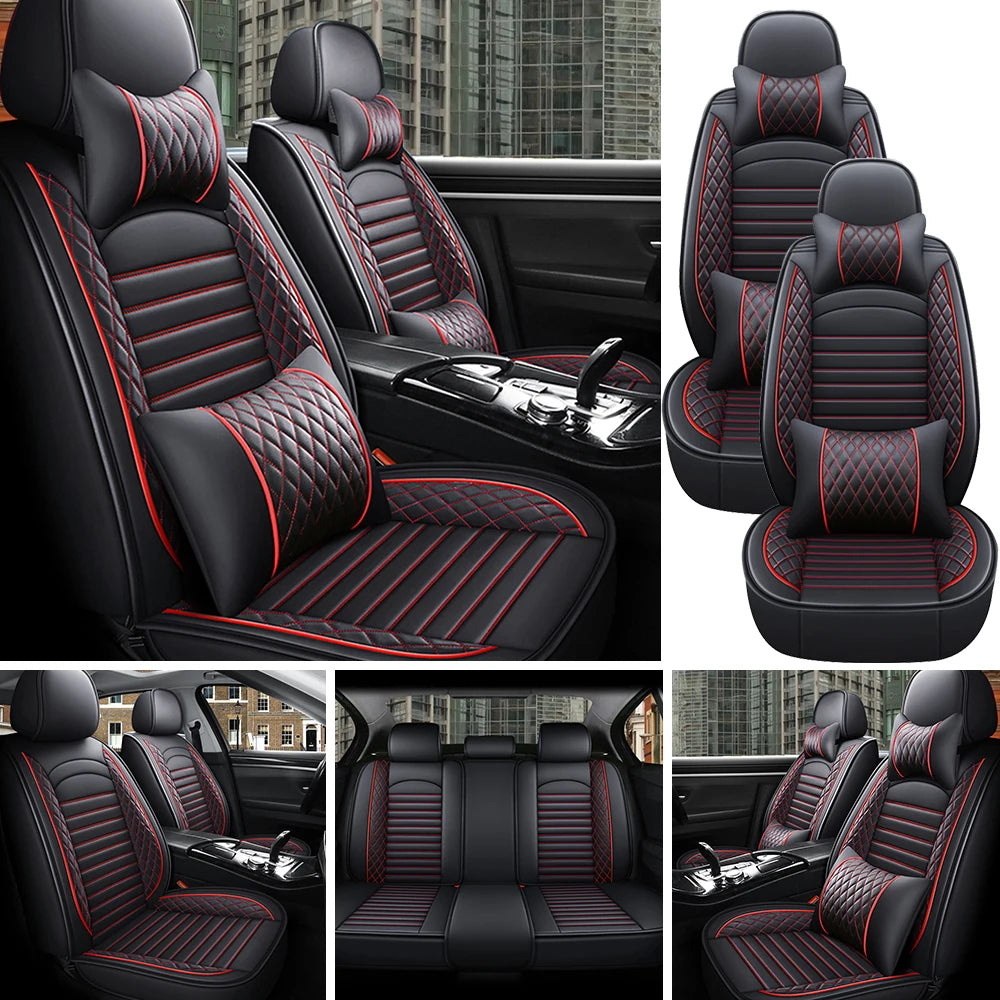 5-Seats PU Leather Car Seat Covers Full Set Anti-scratch Protection
