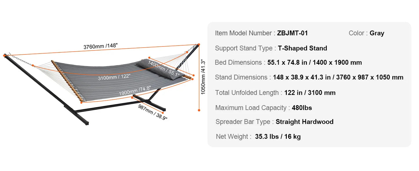 Ljustra Double Hammock with Stand Pillow Portable Outdoor Relaxation