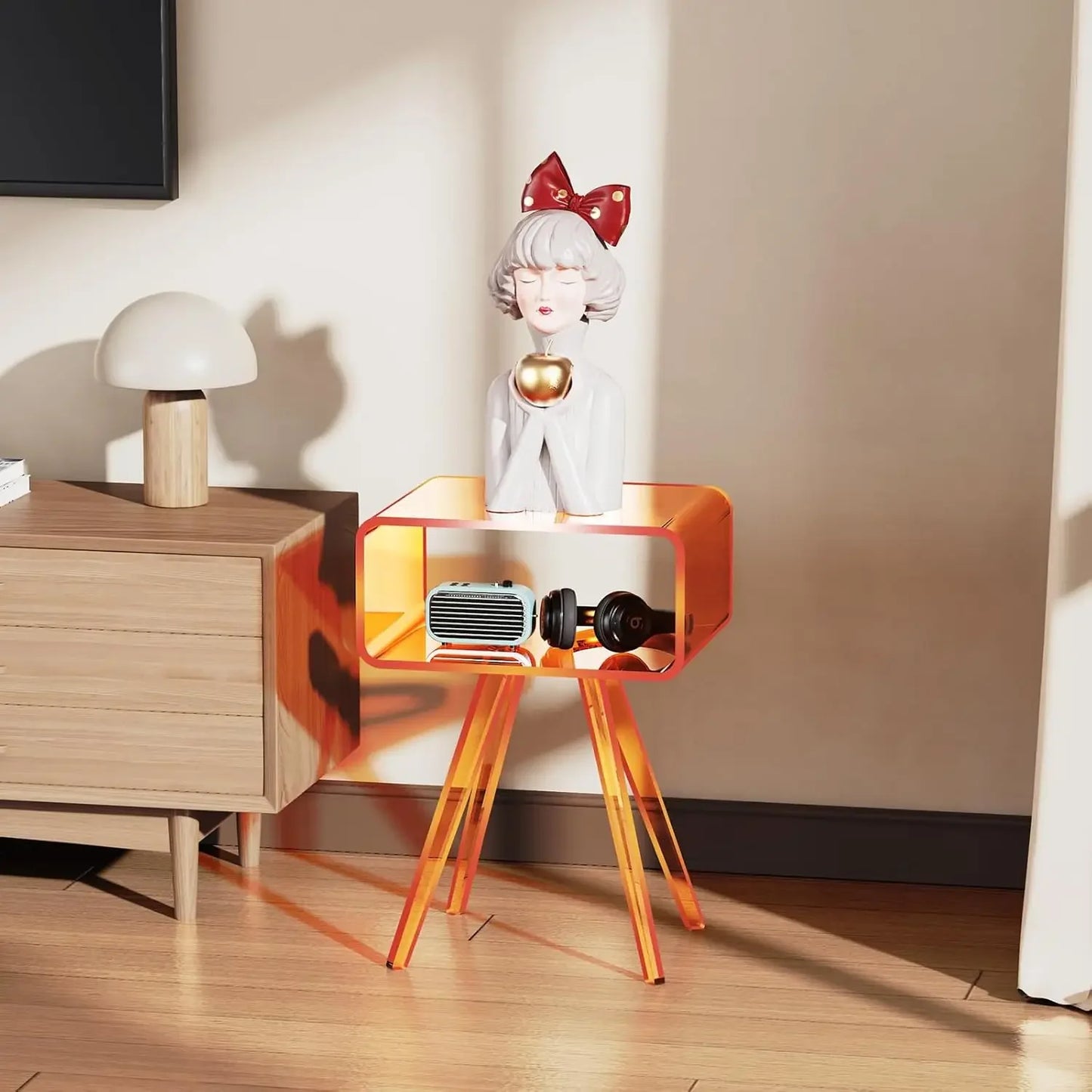 Acrylic Side Table Modern Nightstand for Bedroom Furniture 16.1'' x 11.8'' x 19.7''