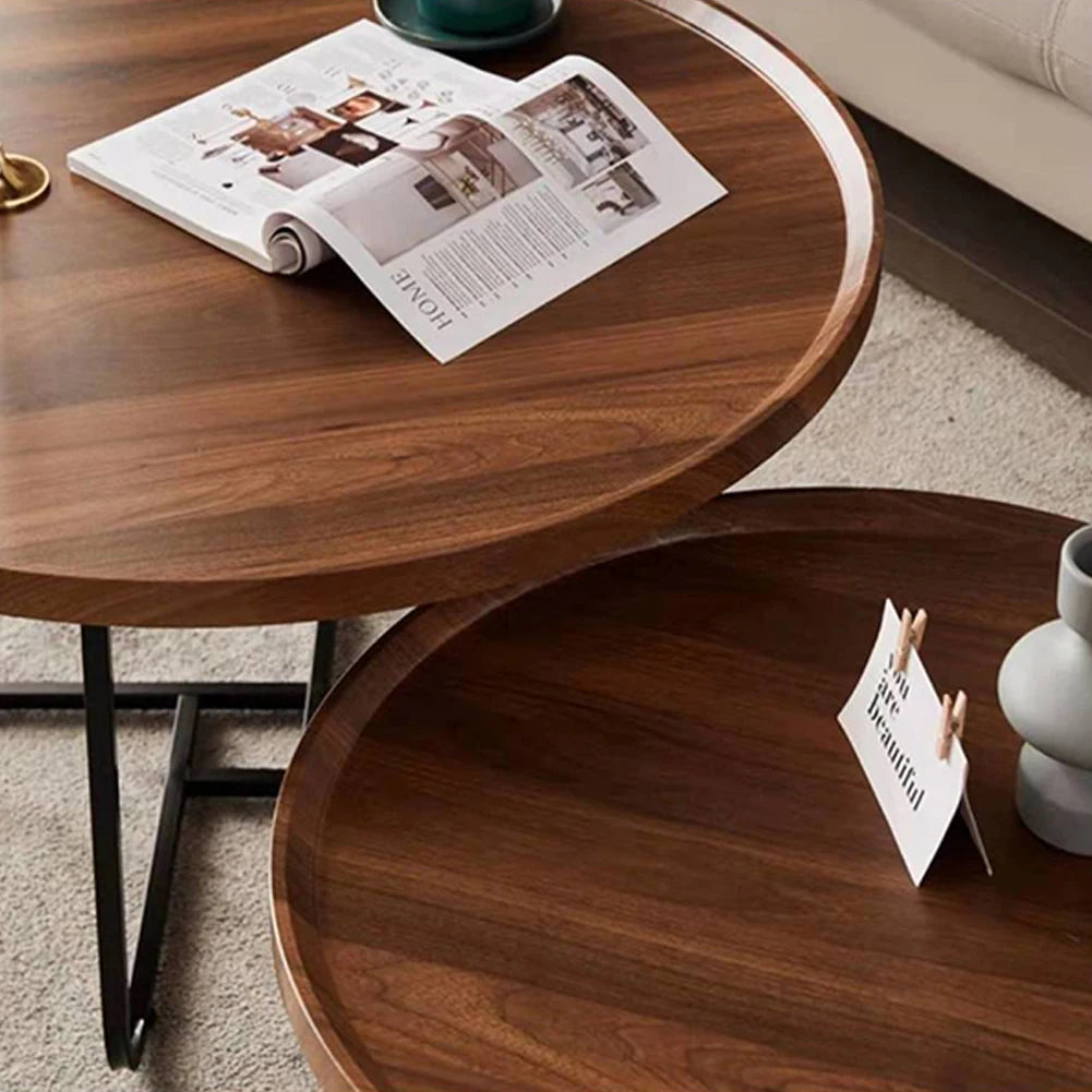 Nesting Coffee Table Set Modern Round Walnut End Tables Living Room